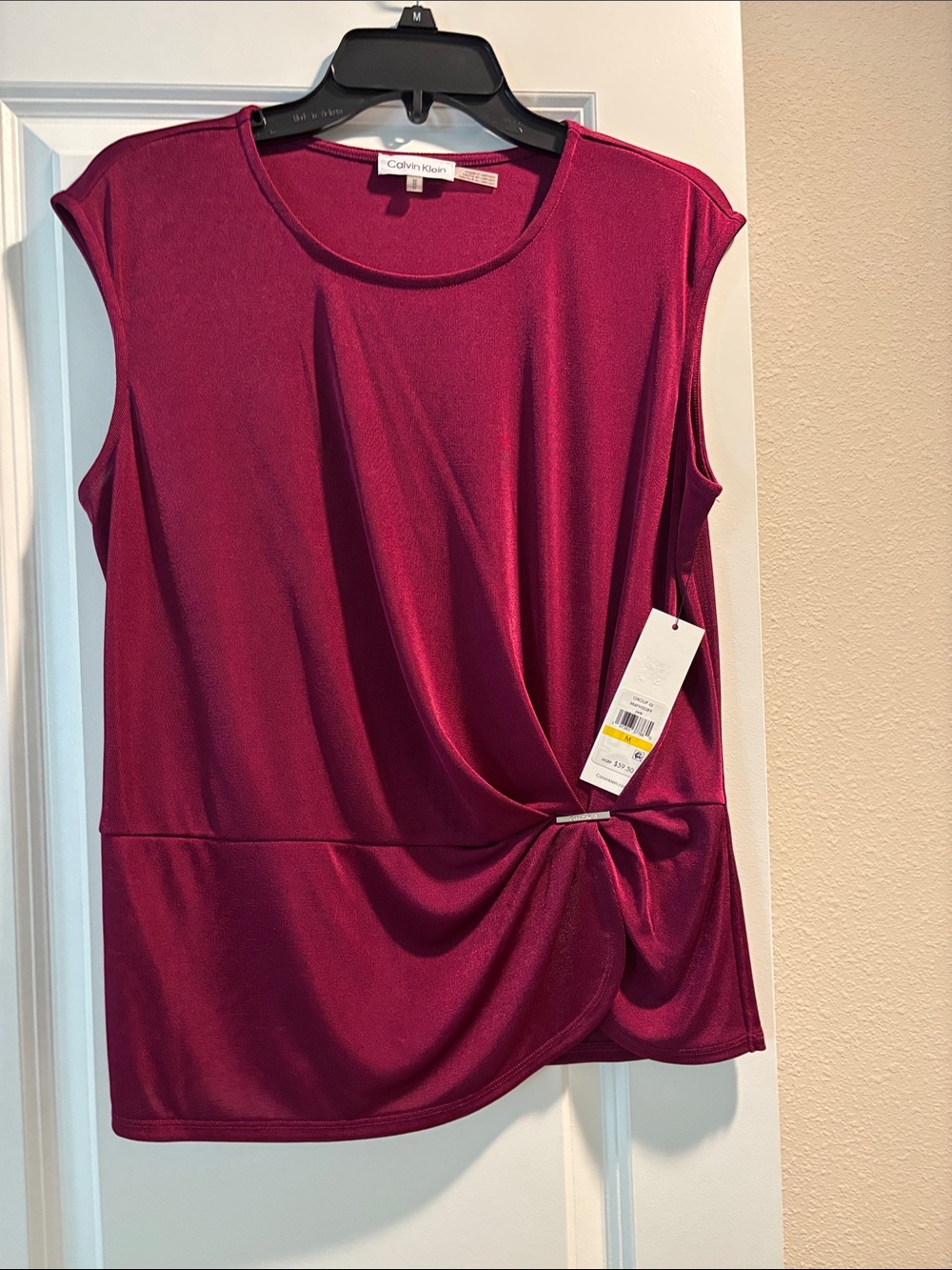 Calvin Klein Twist-Front Sleeveless Tank — Wine